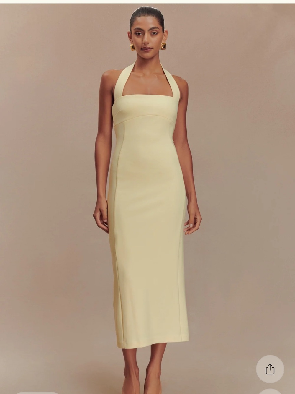 Meshki Pale Yellow Halter Midi Dress